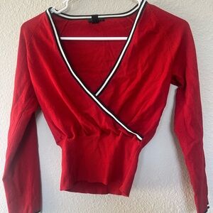 Mango Red Sweater with Black and White Accents